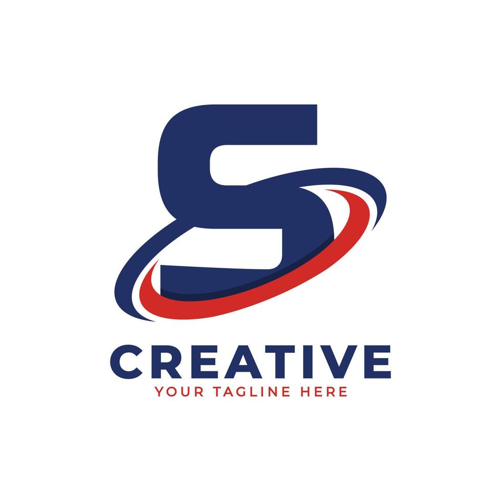 Corporation Letter S Logo With Creative Circle Swoosh Orbit Icon Vector Template Element in Blue and Red Color.