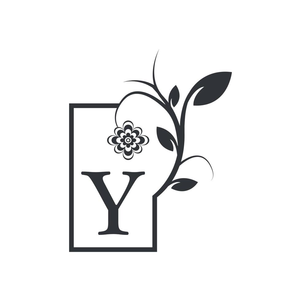 Elegant Y Luxury Logo Square Frame Badge. Floral with Flowers Leaves. Perfect for Fashion, Jewelry, Beauty Salon, Cosmetics, Spa, Boutique, Wedding, Letter Stamp, Hotel and Restaurant Logo. vector