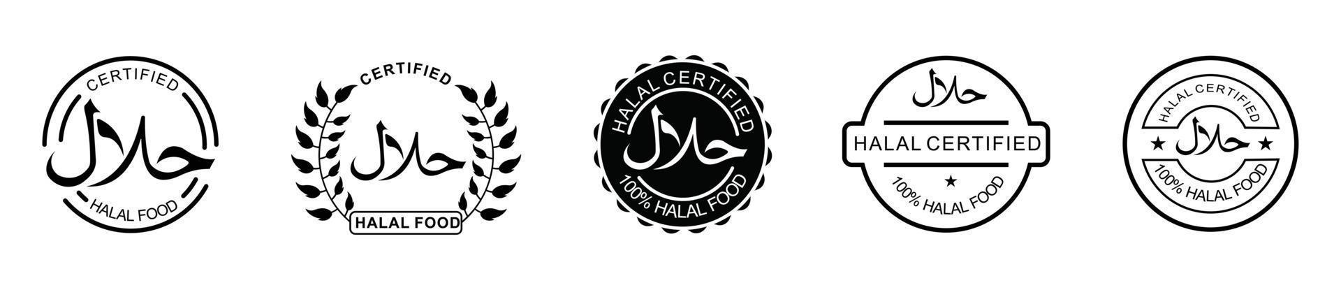 conjunto de iconos halal emblema del producto ilustración vectorial. conjunto de etiquetas de productos alimenticios halal, etiqueta de certificado de signo halal vectorial. vector