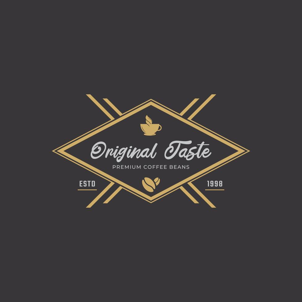 Vintage Emblem Badge Coffee Shop Logo with Cup and Coffee Beans Symbol in Retro Style Vector Illustration