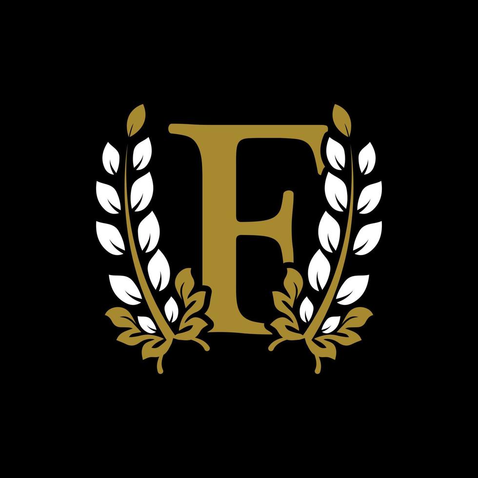 Initial Letter F Linked Monogram Golden Laurel Wreath Logo. Graceful Design for Restaurant, Cafe, Brand name, Badge, Label, luxury identity vector