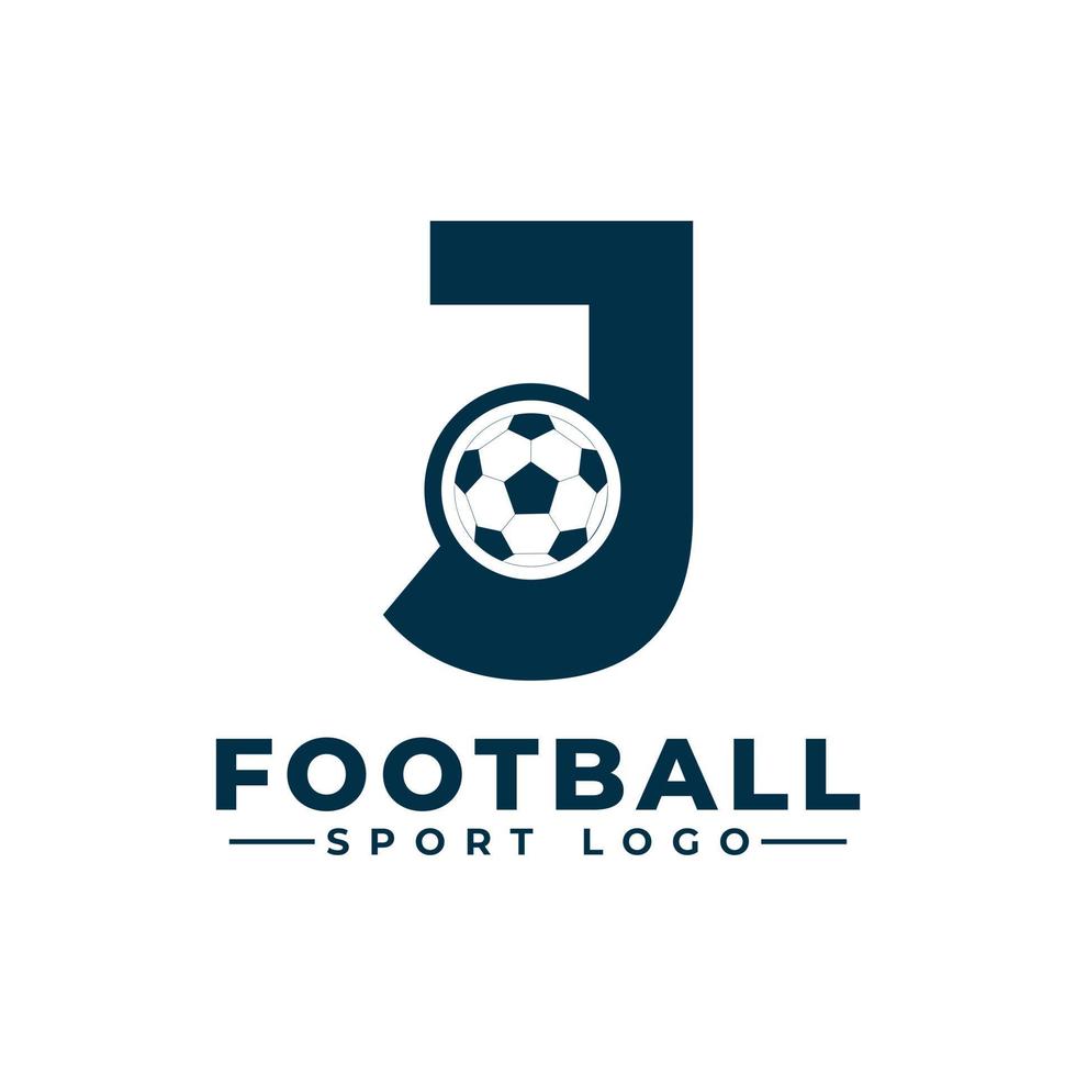 letra j con diseño de logo de balón de fútbol. elementos de plantilla de diseño vectorial para equipo deportivo o identidad corporativa. vector