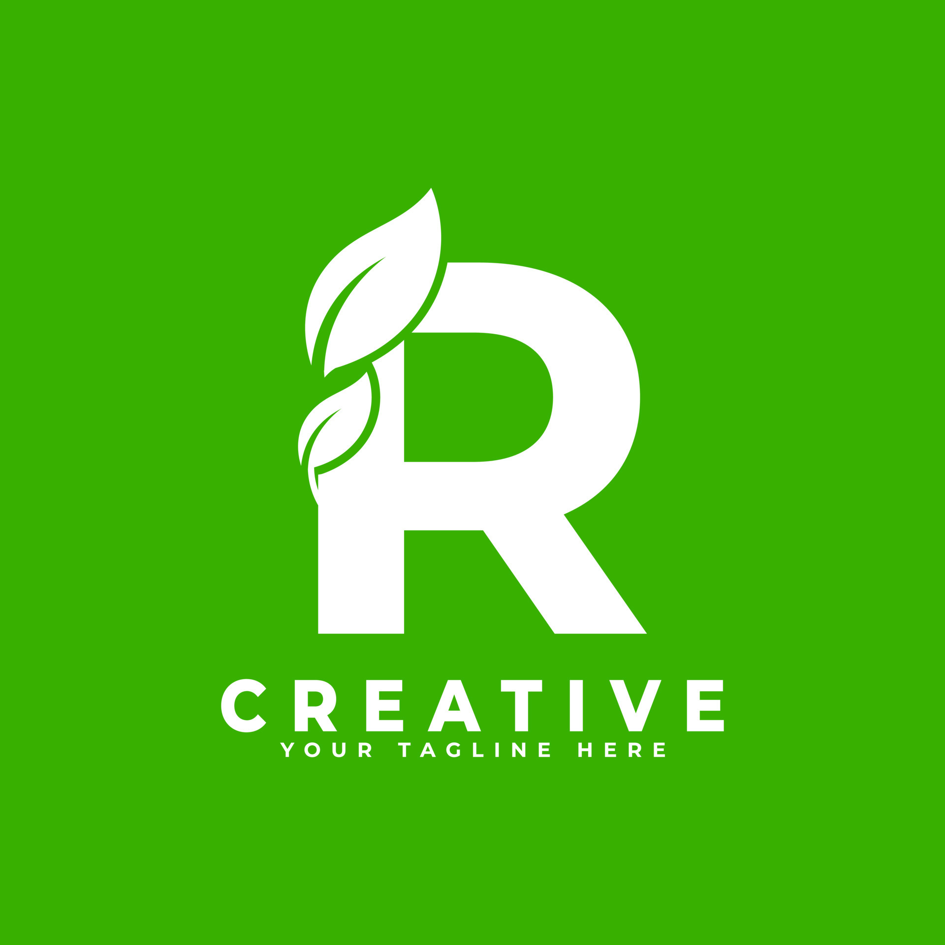 Letter R with Leaf Logo Design Element on Green Background. Usable for