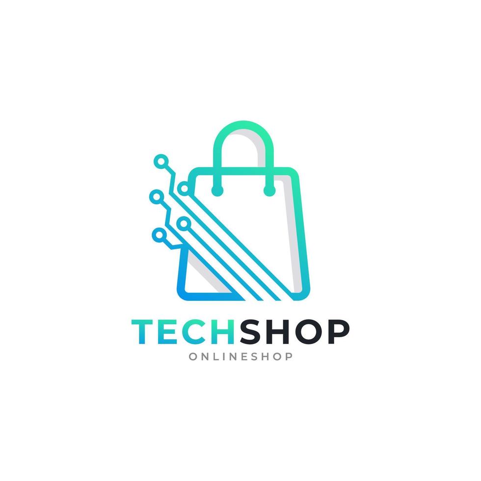 Digital Shop Symbol. Shopping Hand Bag with Electronic Computer Chip Design Template Element vector
