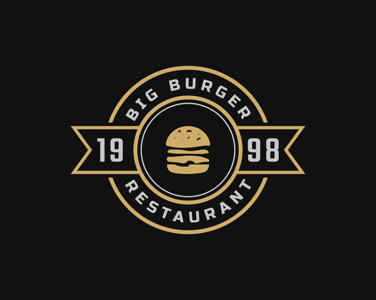 clásico vintage retro etiqueta insignia emblema jamón carne empanada hamburguesa para restaurante de comida rápida inspiración en el diseño del logotipo vector