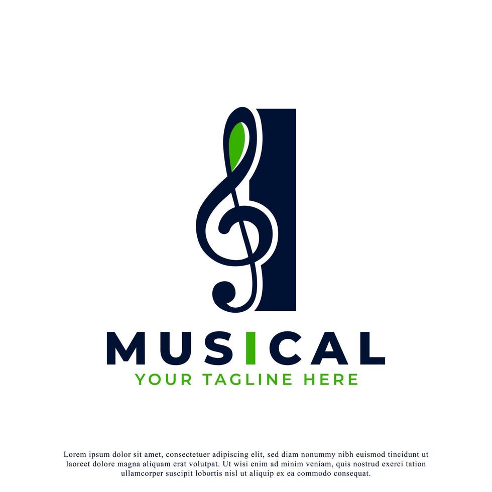 Letter I with Music Key Note Logo Design Element. Usable for Business, Musical, Entertainment, Record and Orchestra Logos vector