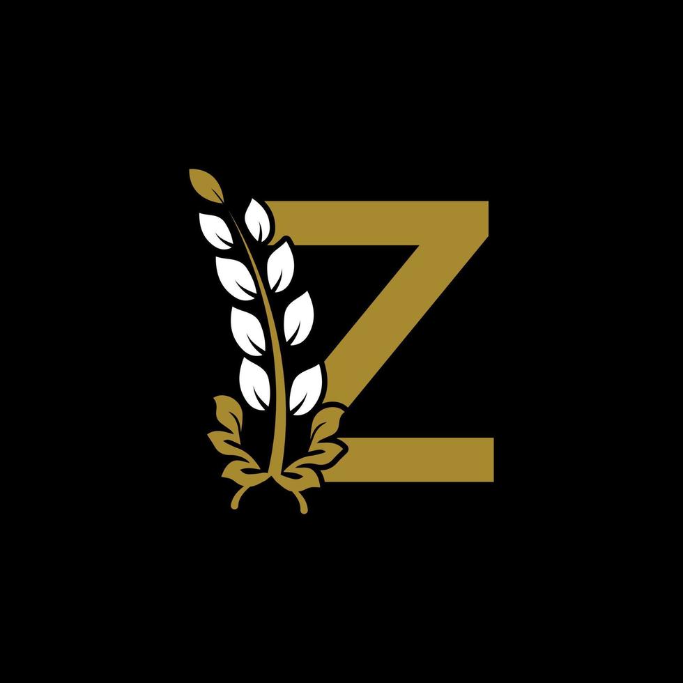 letra inicial z monograma vinculado logotipo de corona de laurel dorado. diseño elegante para restaurante, café, marca, placa, etiqueta, identidad de lujo vector