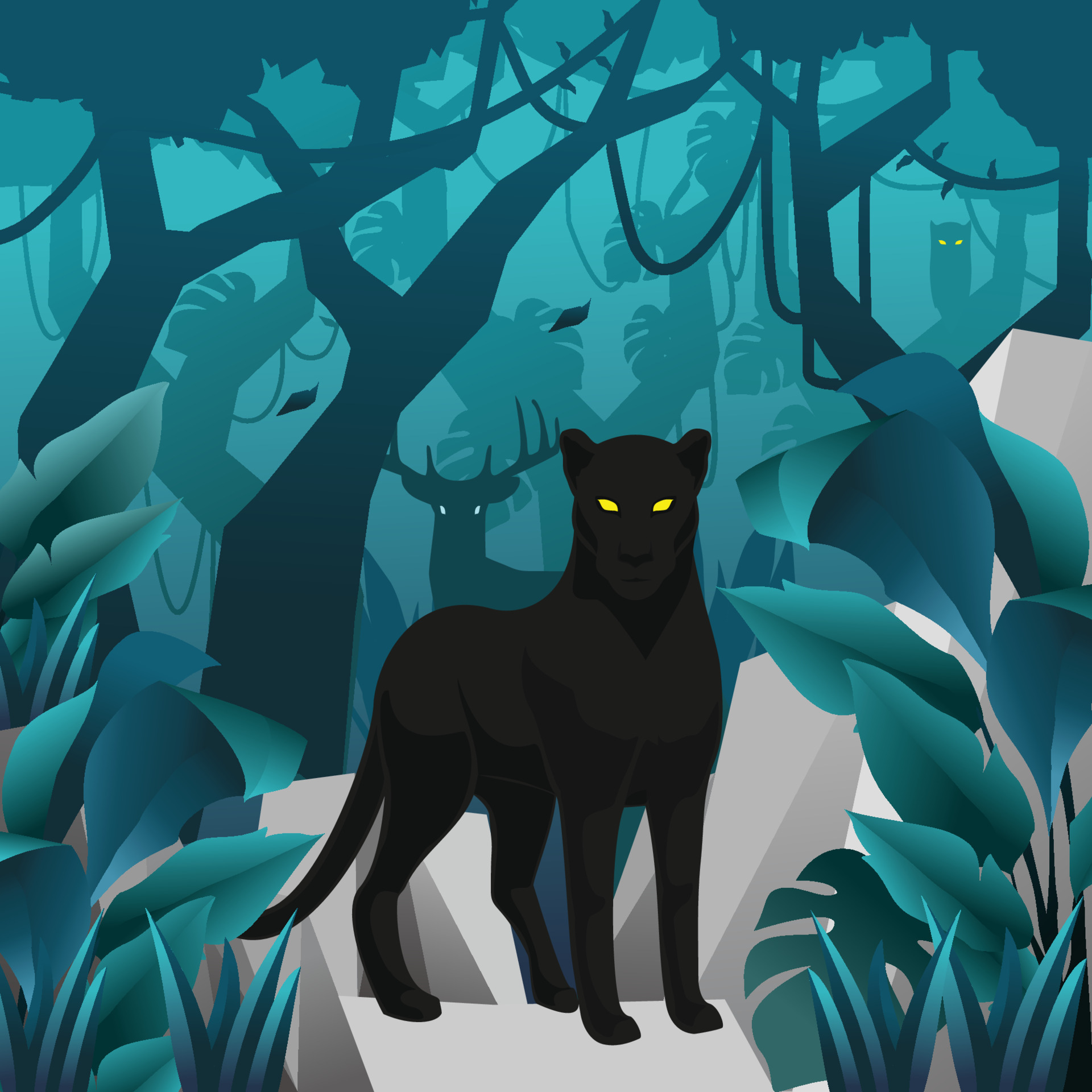 Black Panther in the Dark Forest 6227651 Vector Art at Vecteezy