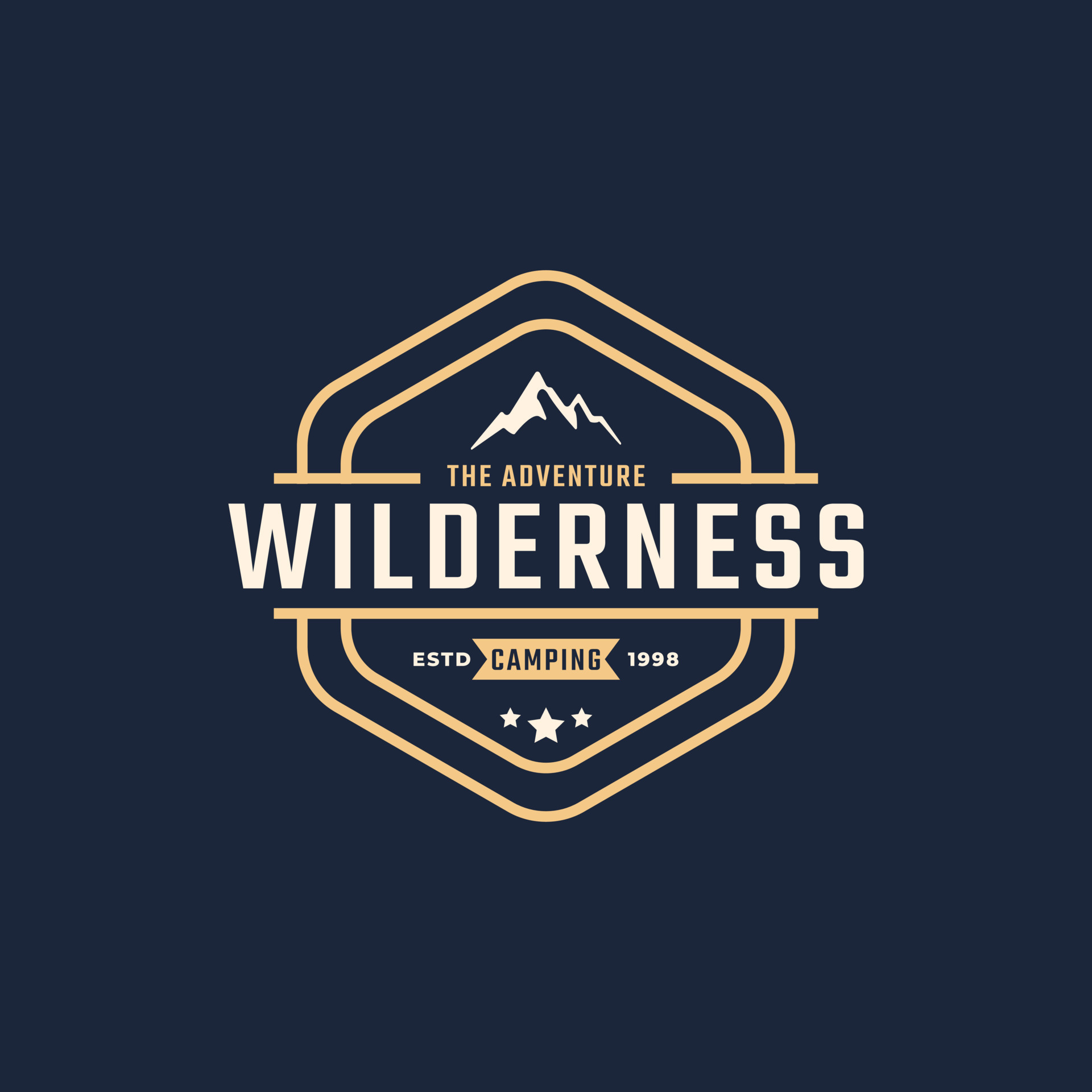 Vintage Emblem Badge Wilderness Mountain Adventure Logo with Bonfire ...