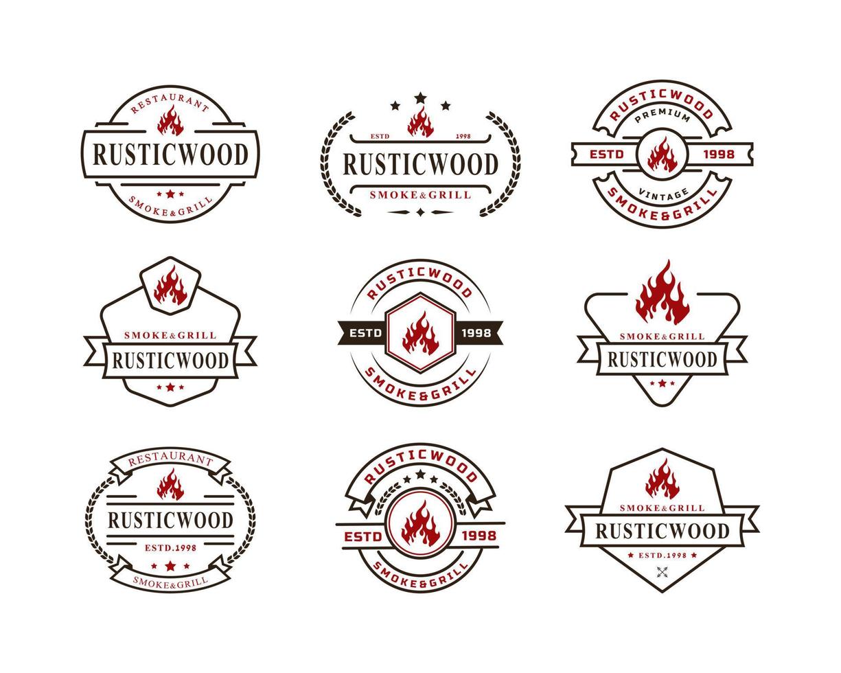 Vintage Retro Badge for Rustic BBQ Grill, Barbecue, Barbeque Label Stamp Logo Design Template ElementSet of Vintage Retro Badge for Rustic BBQ Grill, Barbecue, Barbeque Label Stamp Logo Design vector