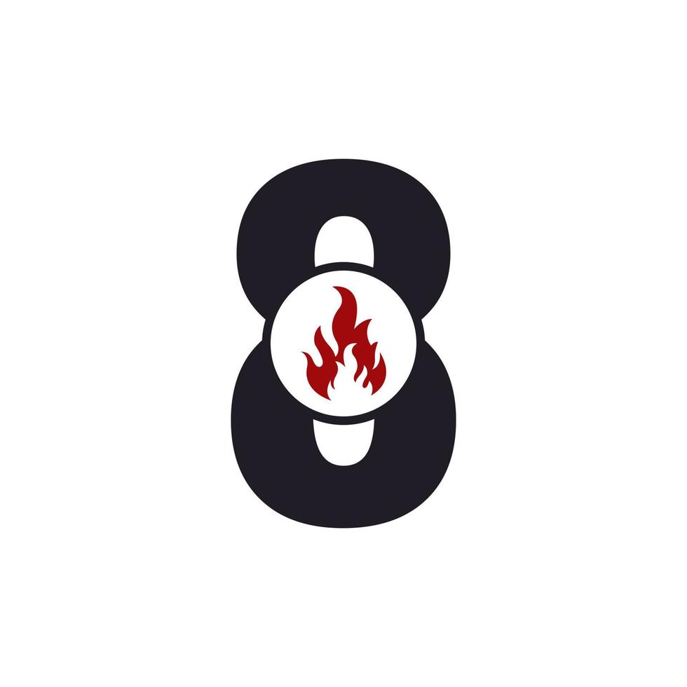 Number 8 with Flame Fire Logo Design Inspiration vector