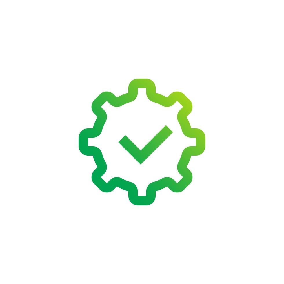 Approved Cogwheel Logo. Check Mark Inside Gear Green Symbol Icon Template Element vector