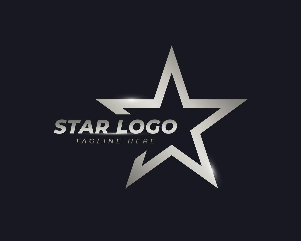 plantilla de diseño de vector de logotipo de estrella plateada en estilo elegante con fondo negro