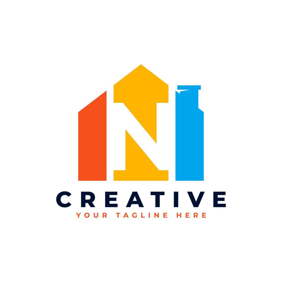Letter N Logo. House Strip Shape with Negative Letter N. Usable for Construction Architecture Building Logo vector