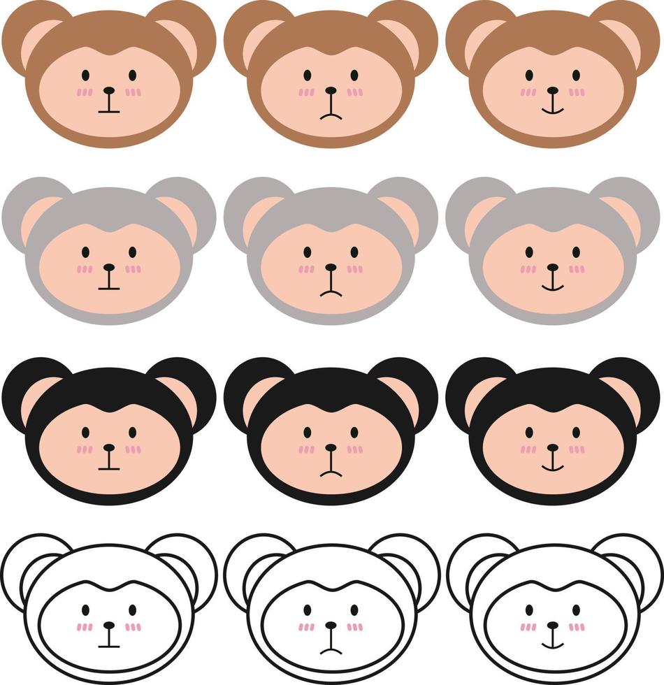 vector cute monkey animal head with various colors