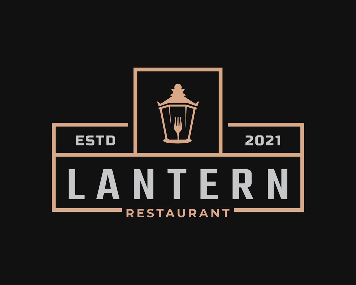 Classic Vintage Retro Label Badge for Lantern Post Street Lamp with Fork Restaurant Logo Design Inspiration vector