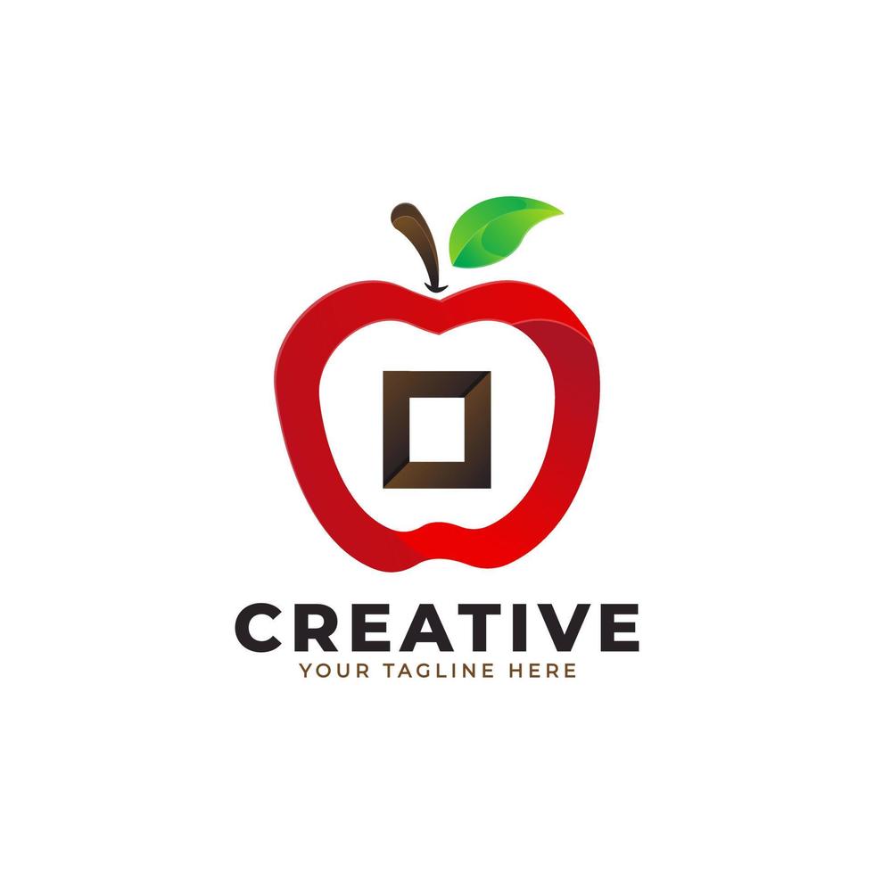 Letter O logo in fresh Apple Fruit with Modern Style. Brand Identity Logos Designs Vector Illustration Template