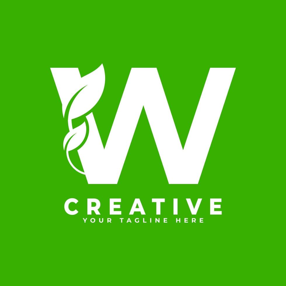 Letter W with Leaf Logo Design Element on Green Background. Usable for Business, Science, Healthcare, Medical and Nature Logos vector