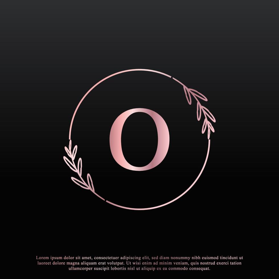 Elegant O Letter Circle Floral Logo with Creative Elegant Leaf Monogram Branch Line and Pink Black Color. Usable for Business, Fashion, Cosmetics, Spa, Science, Medical and Nature Logos. vector