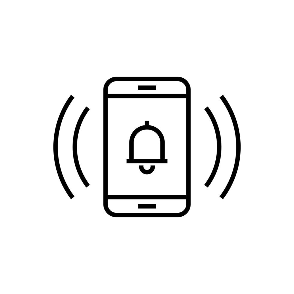 Vector illustration of ringing smartphone alert icon in outlined style. Suitable for design element of smartphone notification, ringing cellphone, and vibrating phone indicator.