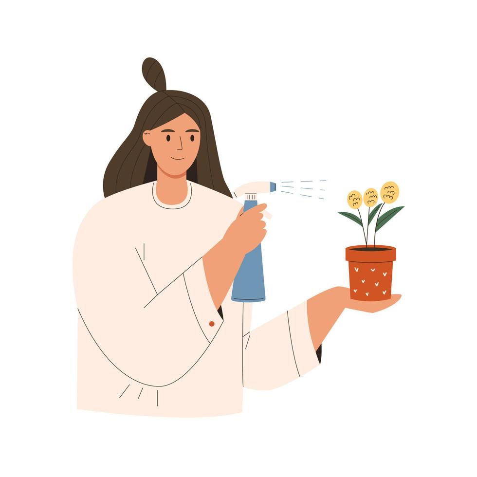 Woman spraying a flower vector