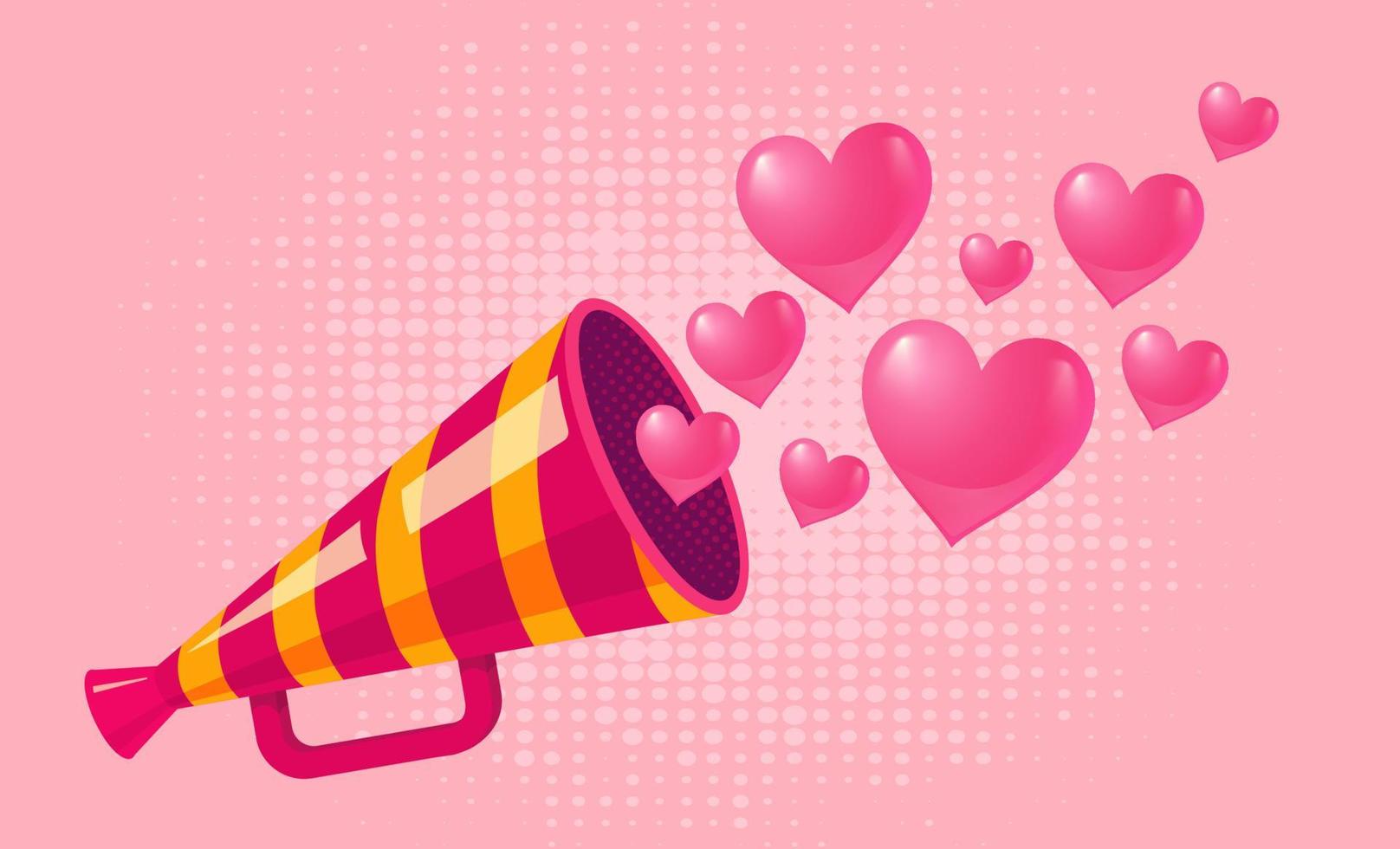 Vintage megaphone with hearts. vector