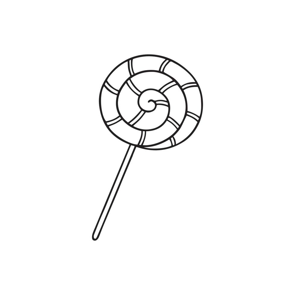 Hand drawn striped lollipop doodle. Spiral candy in sketch style.  Vector illustration isolated on white background.