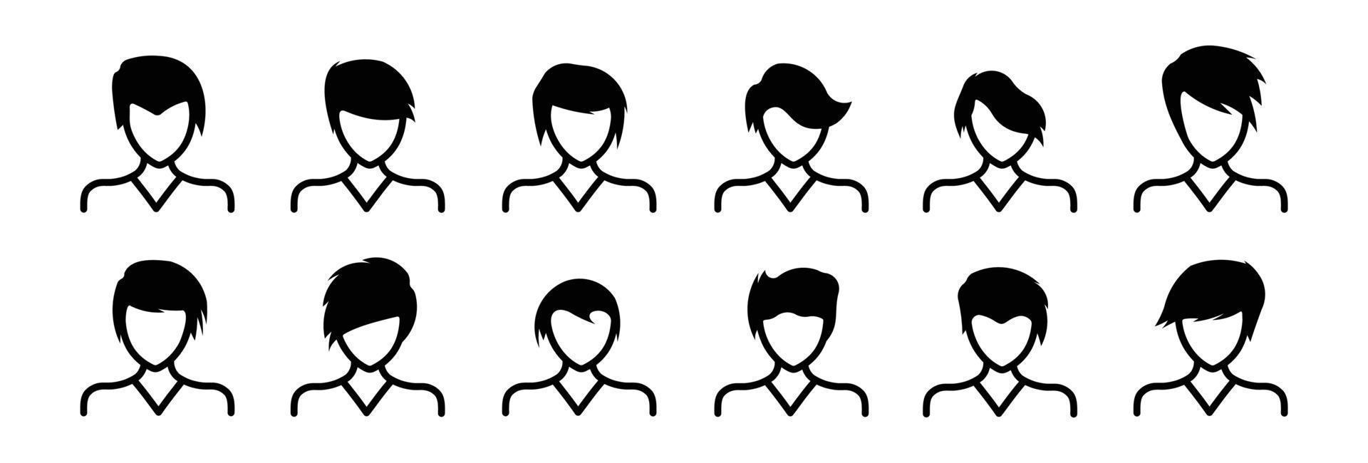 conjunto de iconos de avatar de personas estilo de pelo de hombres, icono plano vectorial como diseño de ilustración masculina vector
