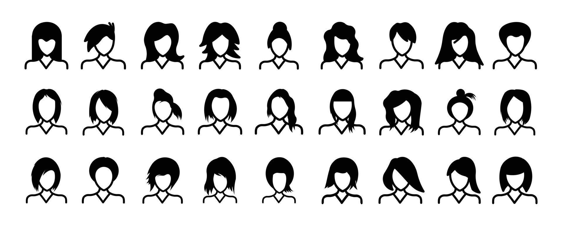 People avatar icon set women hair style,Vector flat  icon as female illustration design vector