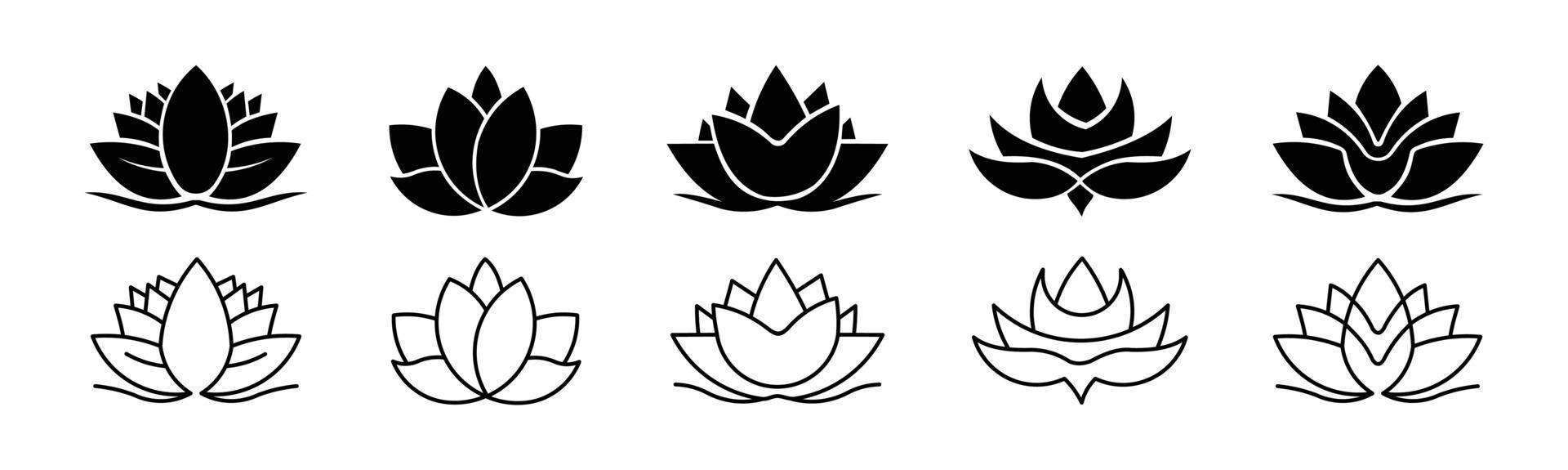 Lotus flowers icon set in flat style. Collection logos for your health and wellness business Yoga design  vector  Illustration