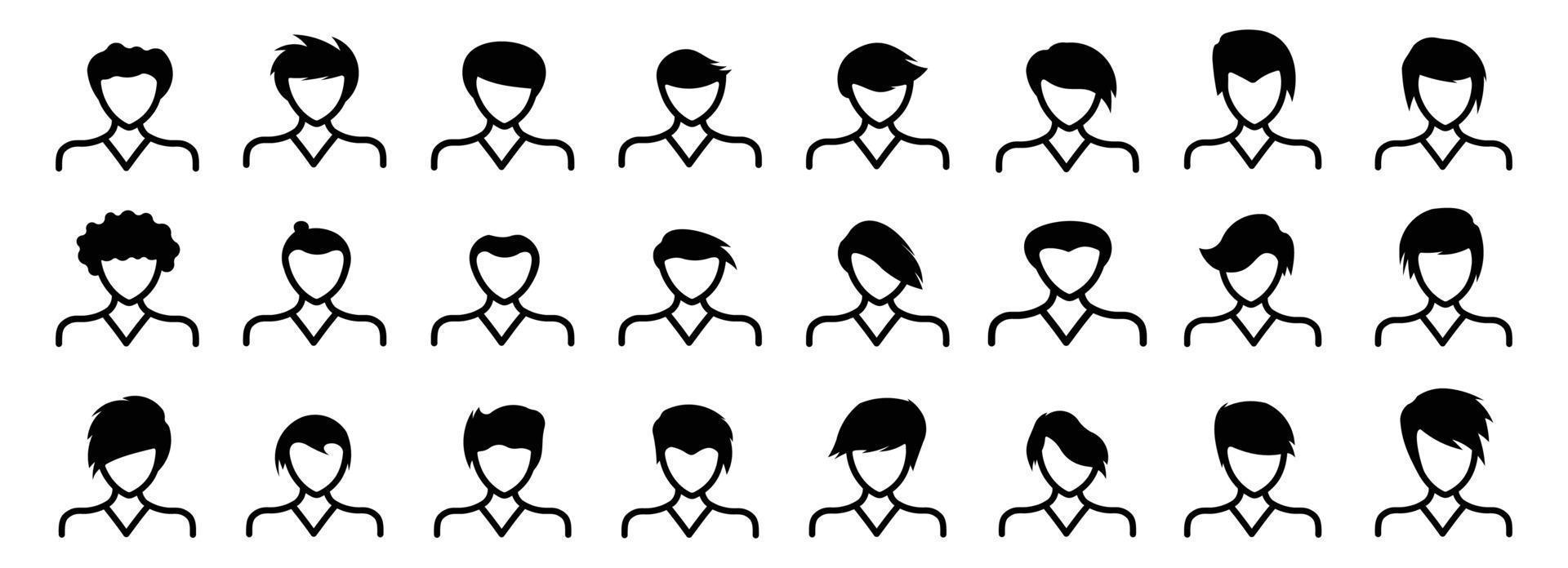 conjunto de iconos de avatar de personas estilo de pelo de hombres, icono plano vectorial como diseño de ilustración masculina vector