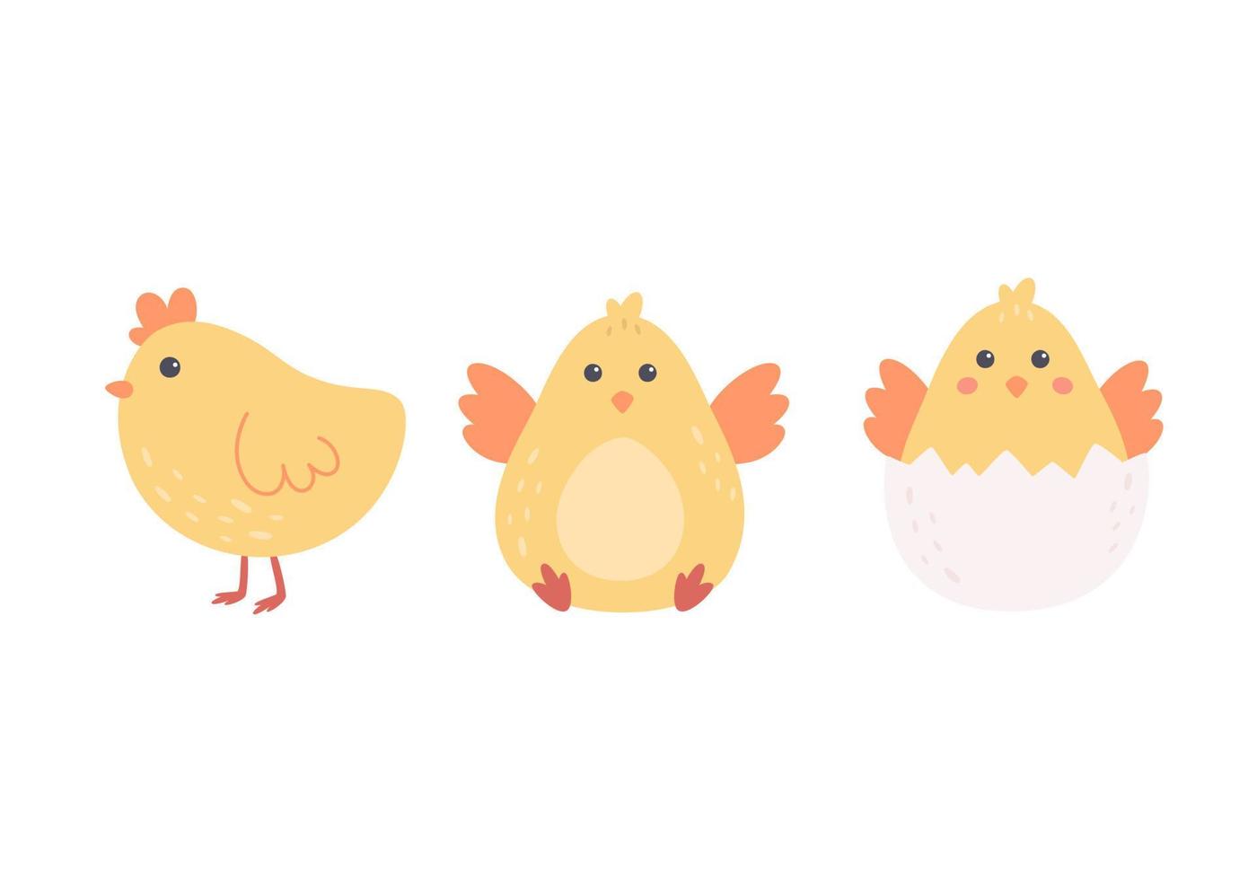 Cute little chicken. Easter character. Hand drawn vector