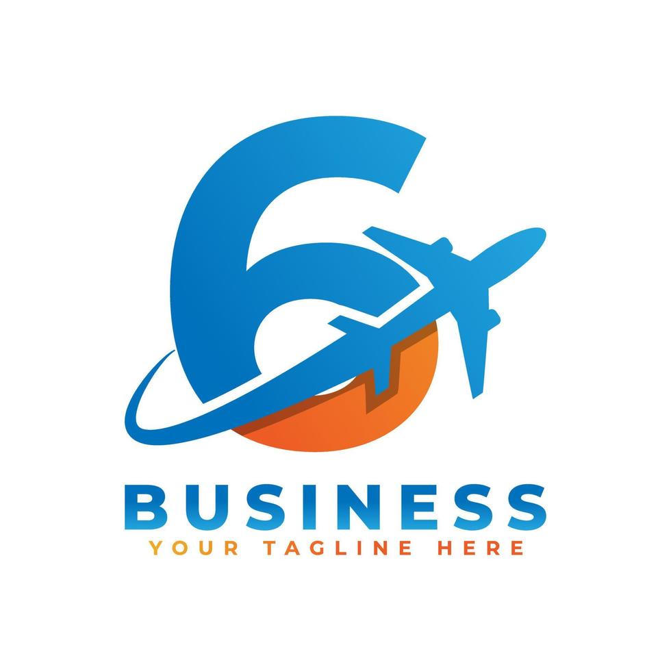 Number 6 with Airplane Logo Design. Suitable for Tour and Travel, Start up, Logistic, Business Logo Template vector