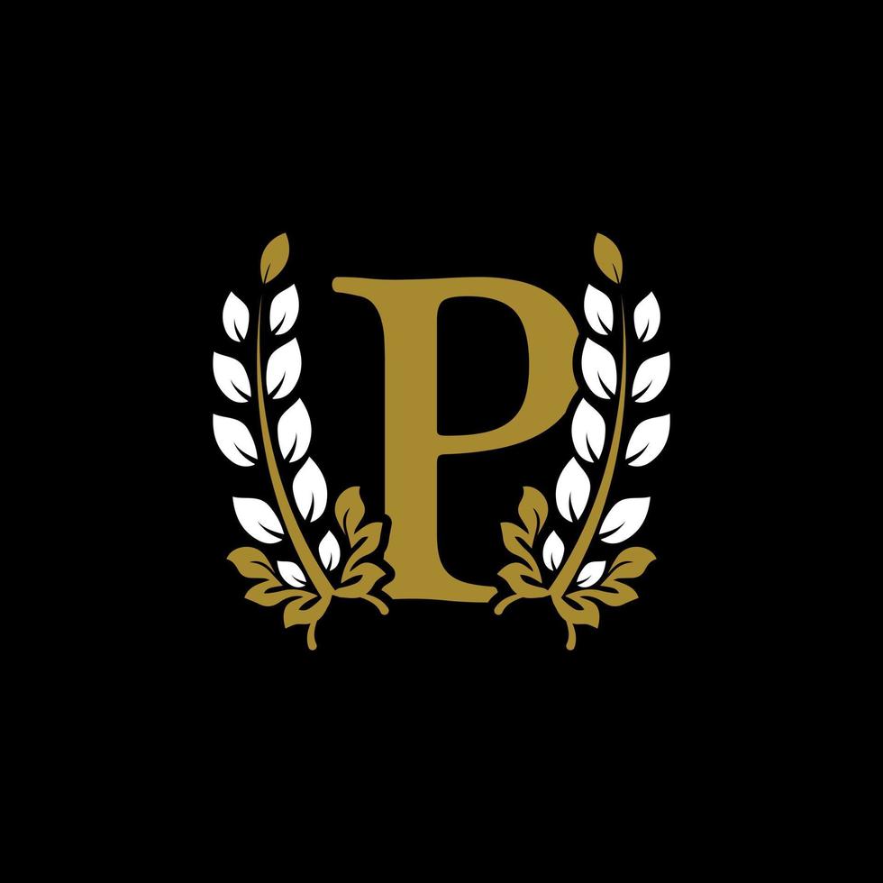 Initial Letter P Linked Monogram Golden Laurel Wreath Logo. Graceful Design for Restaurant, Cafe, Brand name, Badge, Label, luxury identity vector