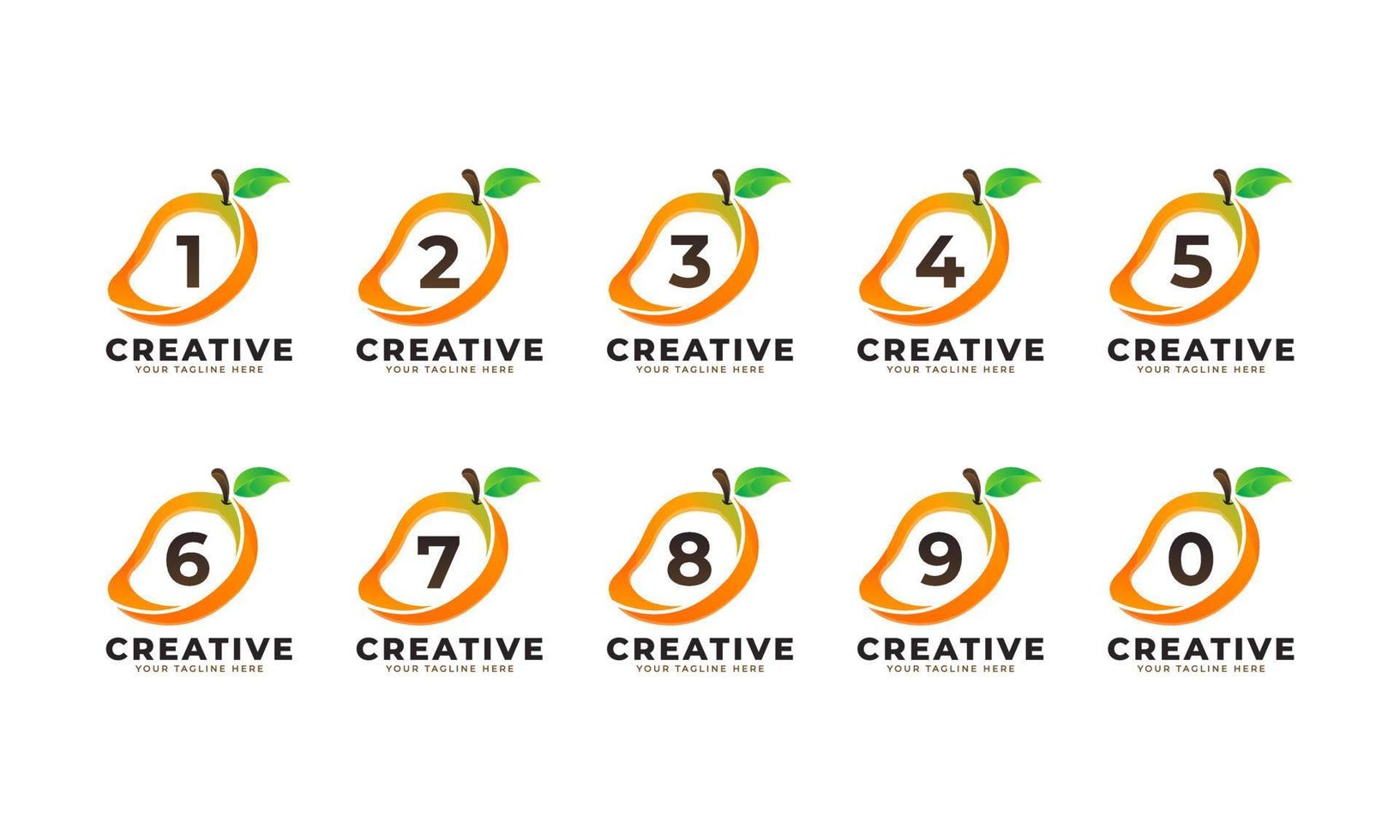 Number Set Vector logo in fresh Mango Fruit with Modern Style.Brand Identity Logos Designs Vector Illustration Template