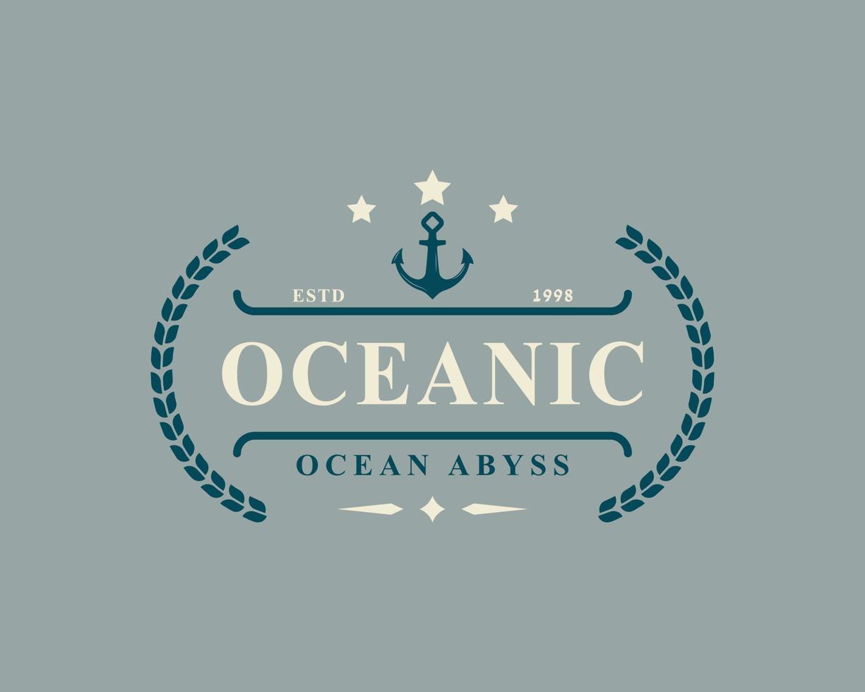 insignia retro vintage logotipo náutico y oceánico con símbolo de ancla de barco para plantilla de diseño de emblema marino vector