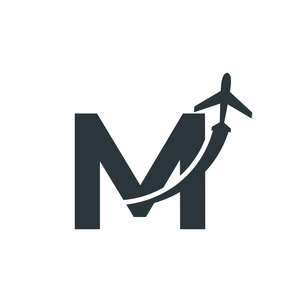 letra inicial m viaje con elemento de plantilla de diseño de logotipo de vuelo de avión vector