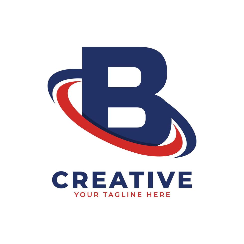 Corporation Letter B Logo With Creative Circle Swoosh Orbit Icon Vector Template Element in Blue and Red Color.