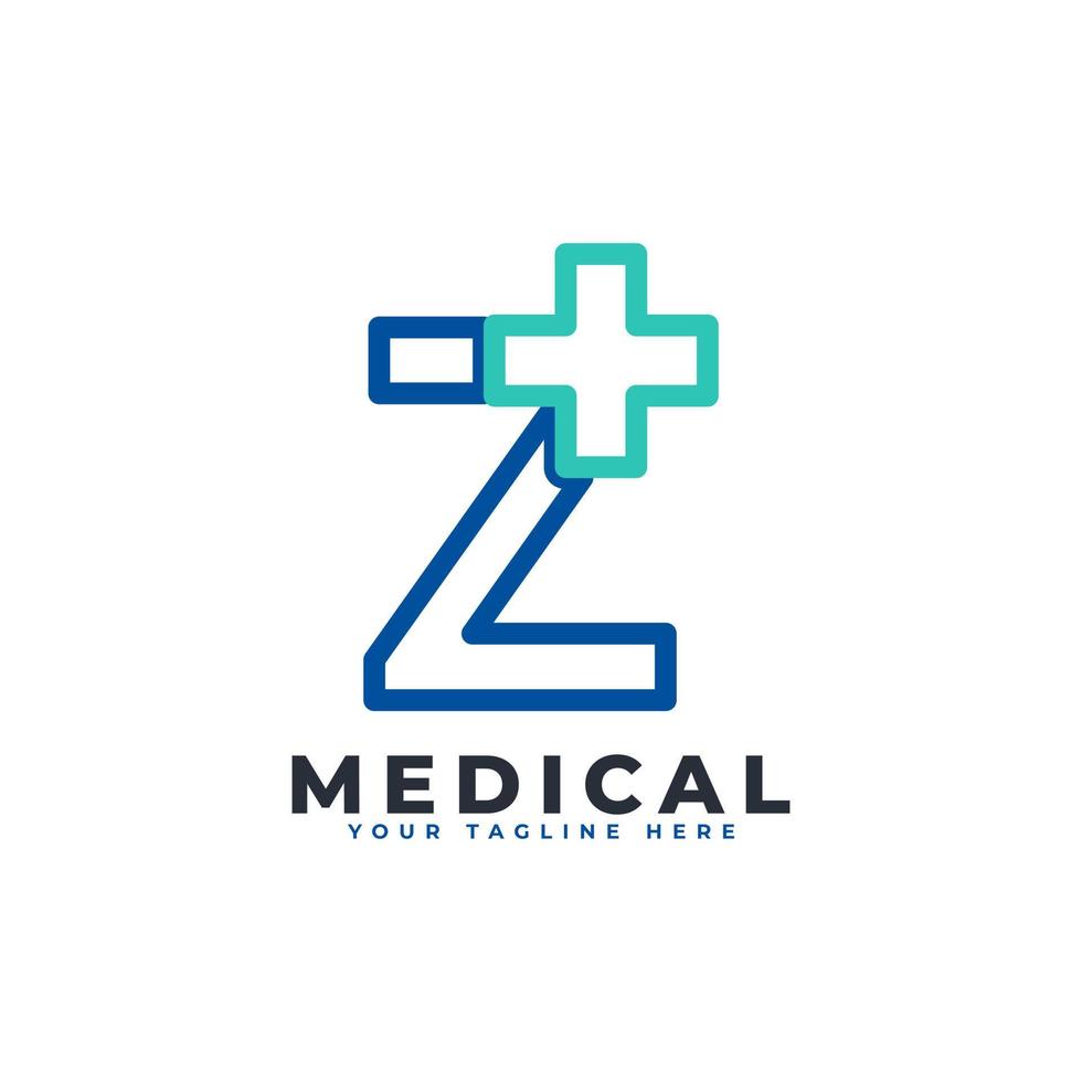 Letter Z cross plus logo. Linear Style. Usable for Business, Science, Healthcare, Medical, Hospital and Nature Logos. vector