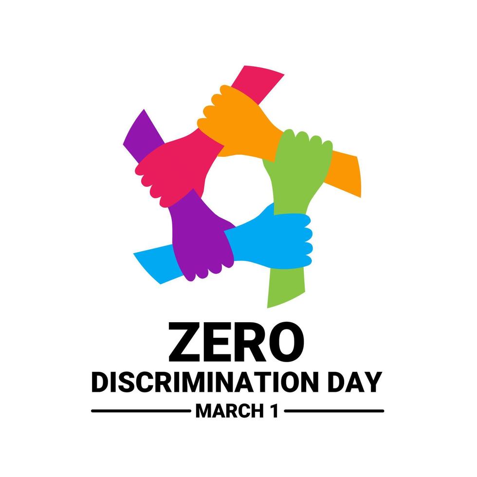 ilustración vectorial de manos coloridas abrazándose, como concepto de día de cero discriminación. vector
