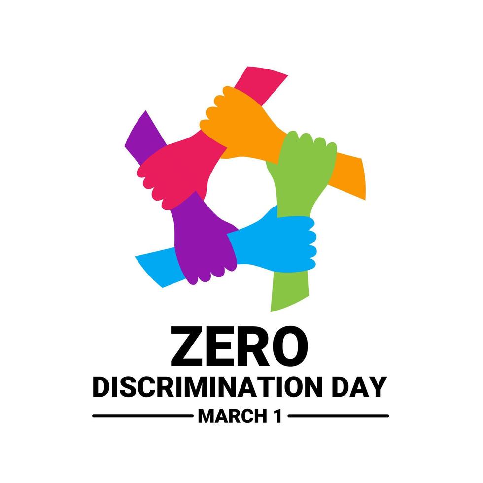 Vector illustration of colorful hands holding each other, as zero discrimination day concept.