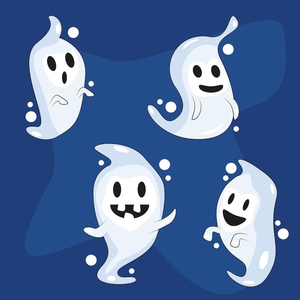 Cute Spirit Ghost Cartoon Illustration. Hallowen Concept. Free Vector