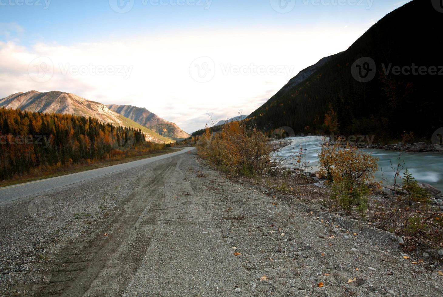 Creek flowing beside British Columbia highway photo