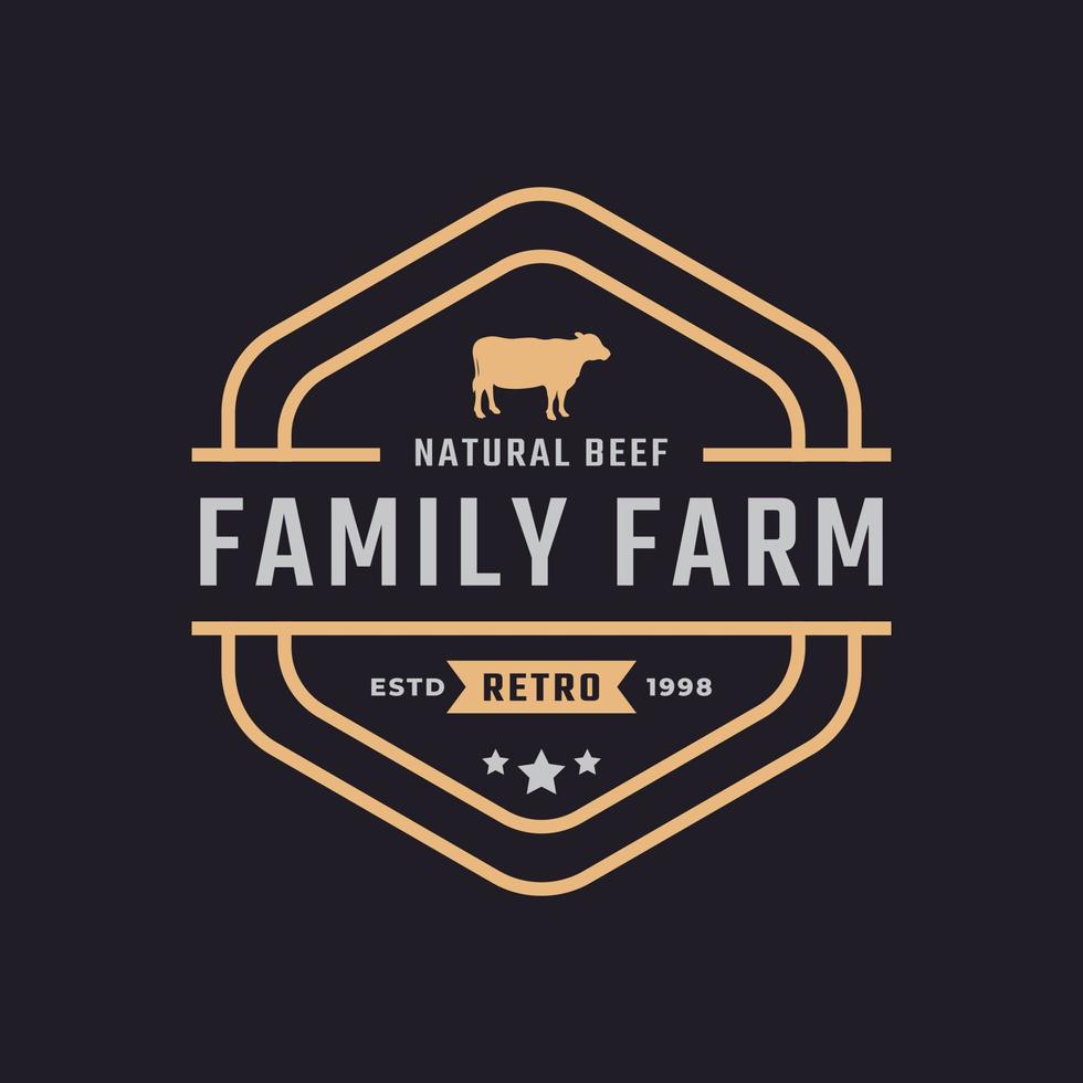 Classic Vintage Retro Label Badge Emblem Cattle, Angus, Beef Family Farm Logo Design Inspiration vector