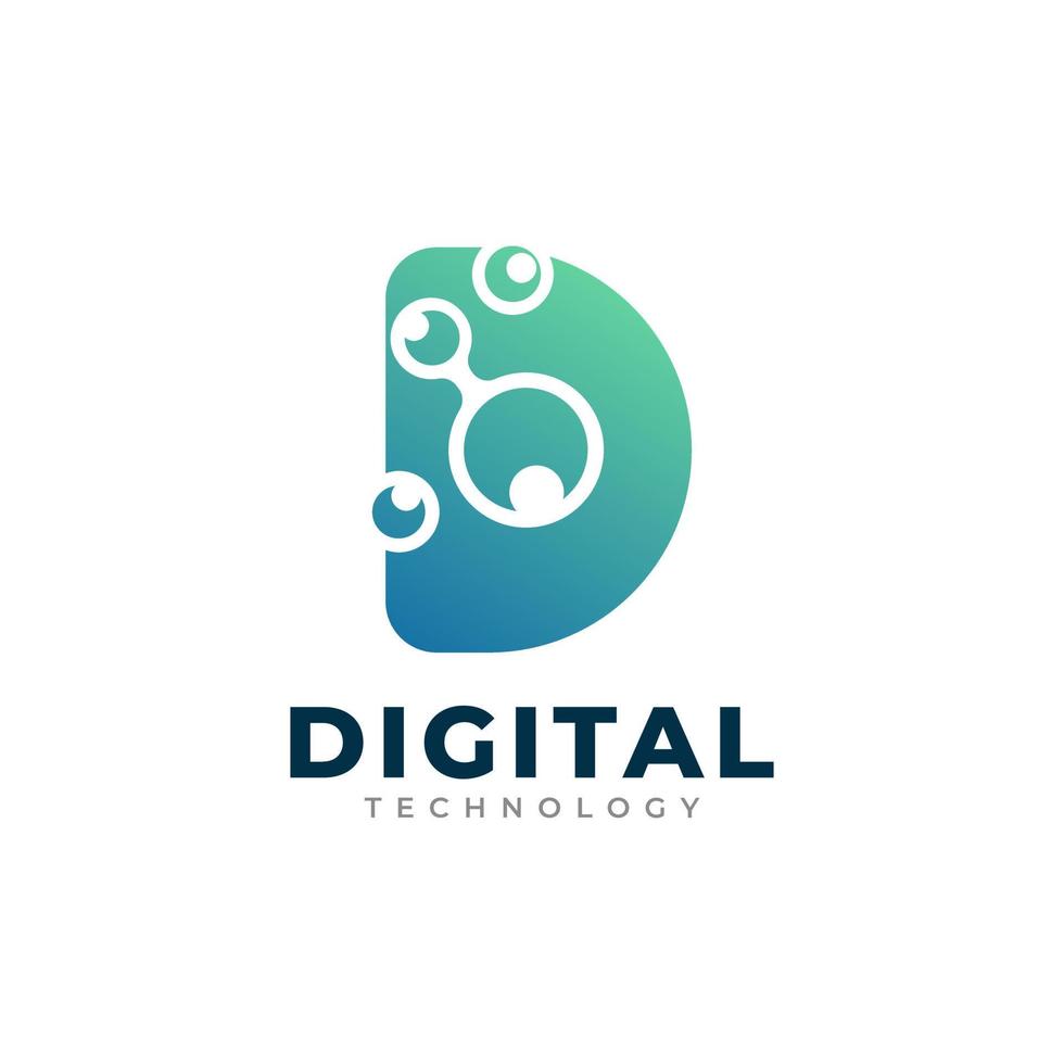 plantilla de diseño de logotipo digital letra d para tecnología vector