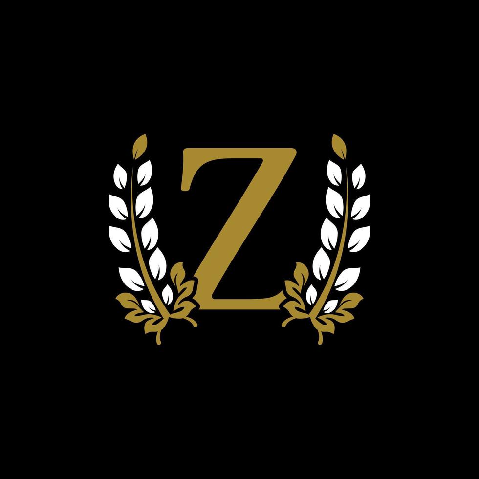 Initial Letter Z Linked Monogram Golden Laurel Wreath Logo. Graceful Design for Restaurant, Cafe, Brand name, Badge, Label, luxury identity vector