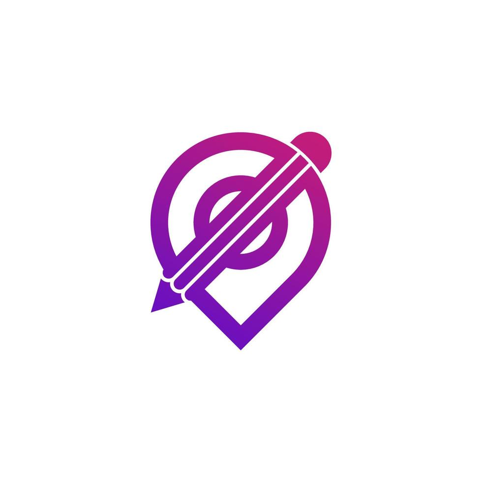 Creative Pin Location Logo. Pencil Combined with Point Map Icon Vector Illustration