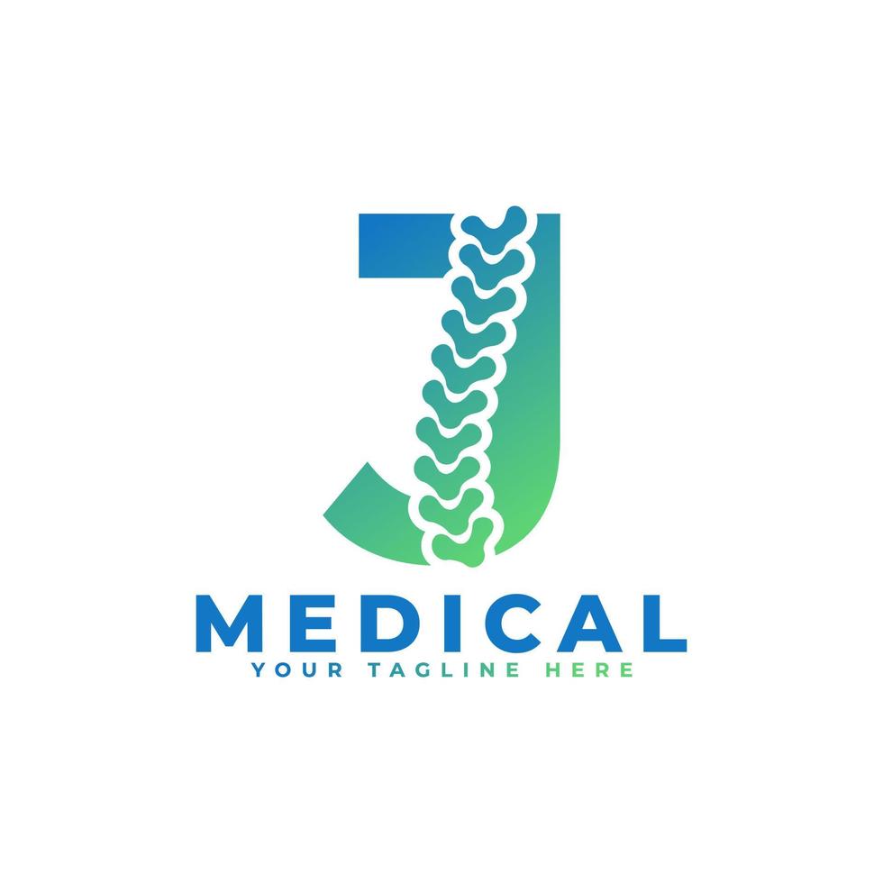 letra j con el logotipo de la columna vertebral del icono. utilizable para logotipos comerciales, científicos, sanitarios, médicos, hospitalarios y naturales. vector