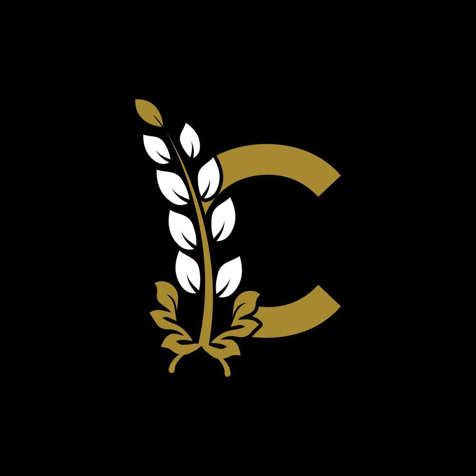 letra inicial c monograma vinculado logotipo de corona de laurel dorado. diseño elegante para restaurante, café, marca, placa, etiqueta, identidad de lujo vector