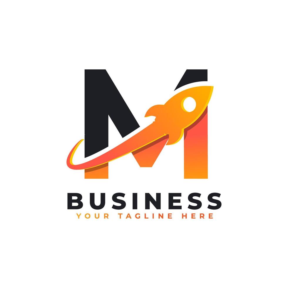 Letter M with Rocket Up and Swoosh Logo Design. Creative Letter Mark Suitable for Company Brand Identity, Travel, Start up, Logistic, Business Logo Template vector